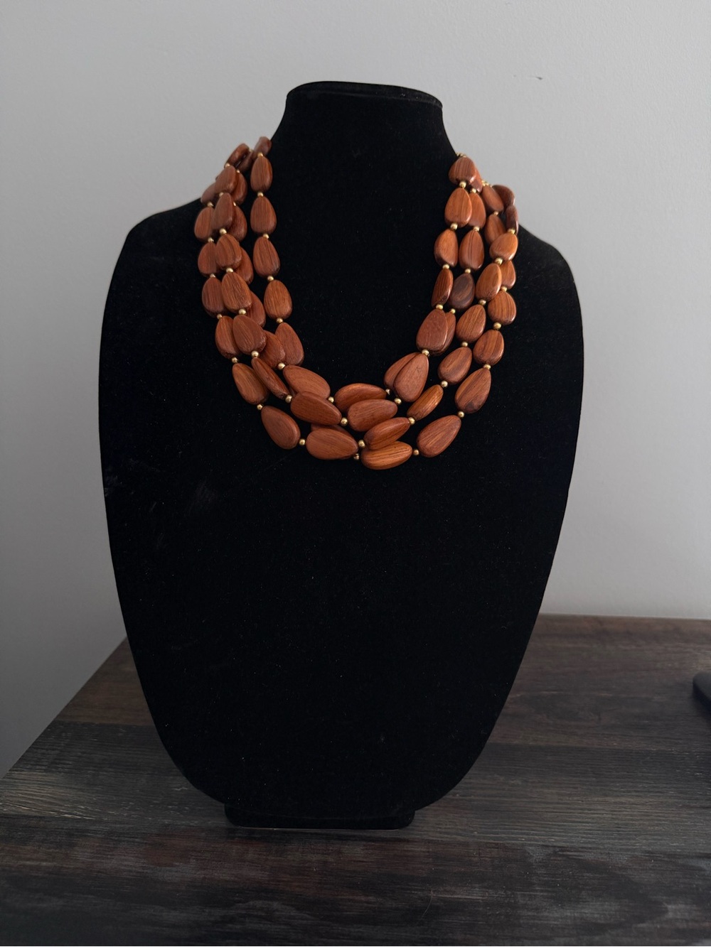 Vintage Joan Rivers Multi-Strand wood necklace 24” adjustable necklace